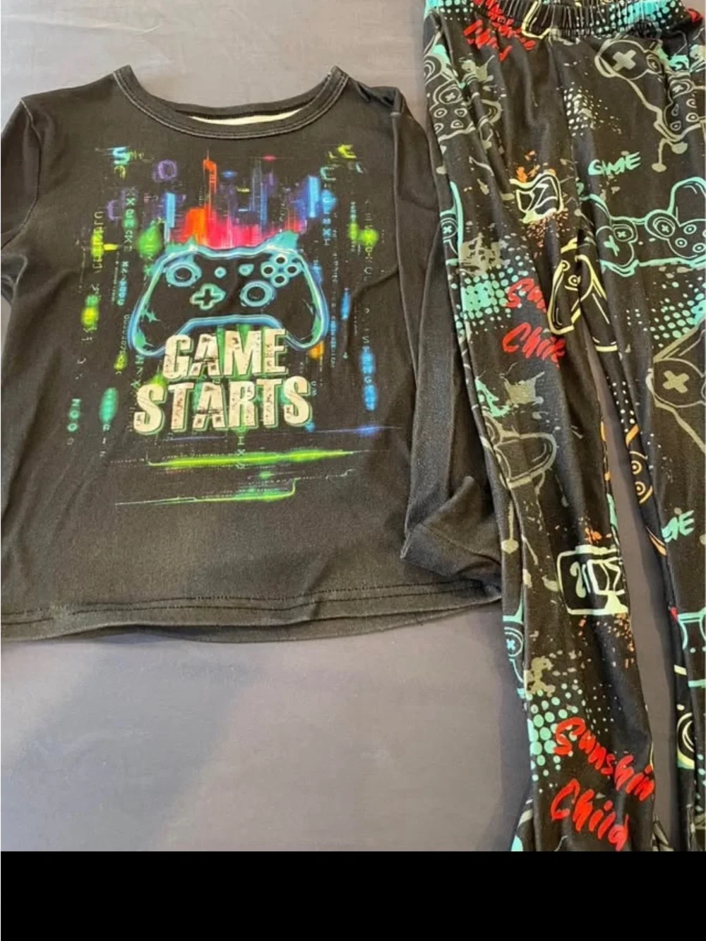 Kids boys Black 'Game Starts' Gamer Pajama Set size 8 Y